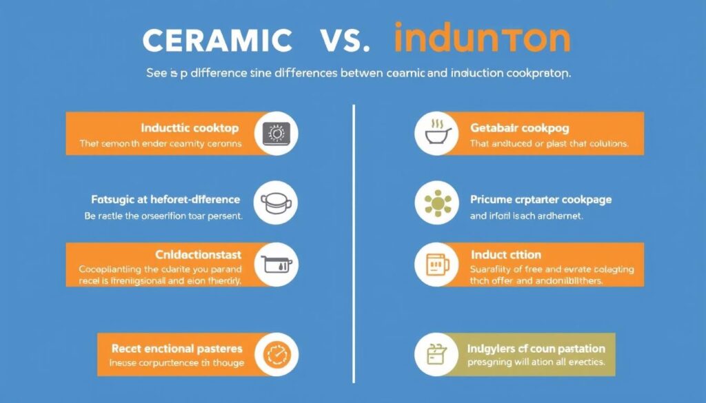Infografika przedstawiająca 7 kluczowych różnic między płytą ceramiczną a indukcyjną Infografika przedstawiająca 7 kluczowych różnic między płytą ceramiczną a indukcyjną