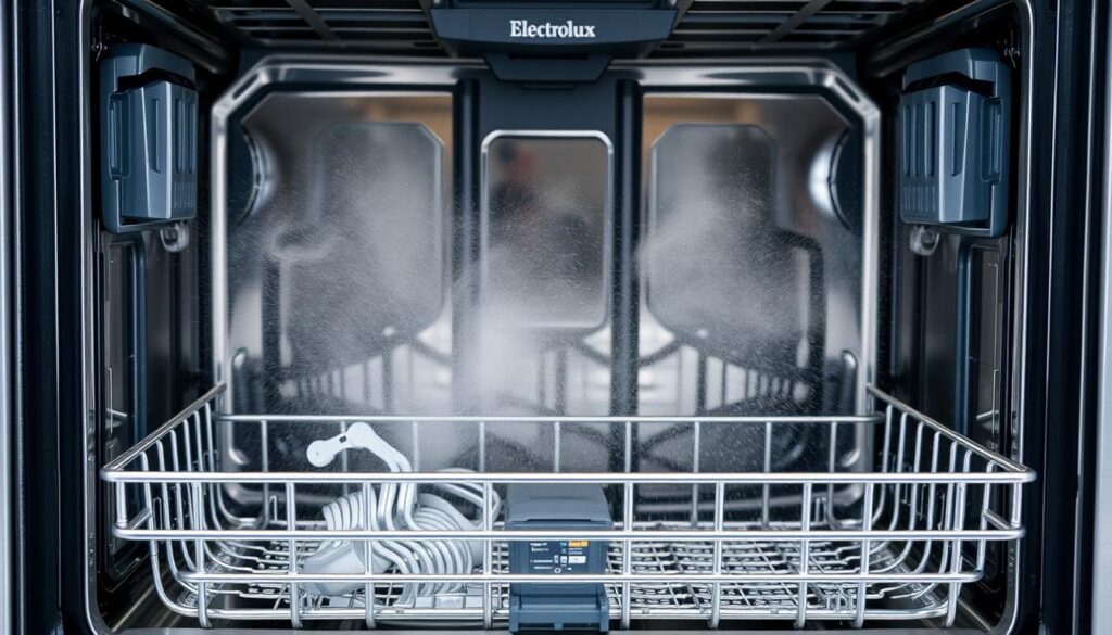 Wnętrze zmywarki Electrolux podczas cyklu czyszczenia Wnętrze zmywarki Electrolux podczas cyklu czyszczenia
