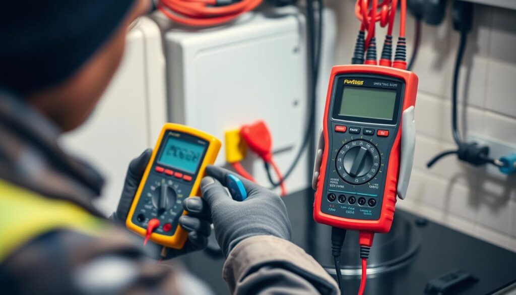 Elektryk sprawdzający parametry instalacji przed podłączeniem płyty indukcyjnej - podłączenie płyty indukcyjnej cena Elektryk sprawdzający parametry instalacji przed podłączeniem płyty indukcyjnej - podłączenie płyty indukcyjnej cena
