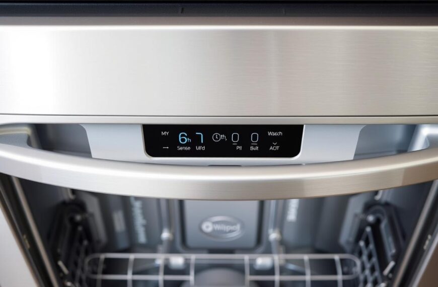 Zmywarka Whirlpool z widocznym panelem sterowania i technologią 6th Sense