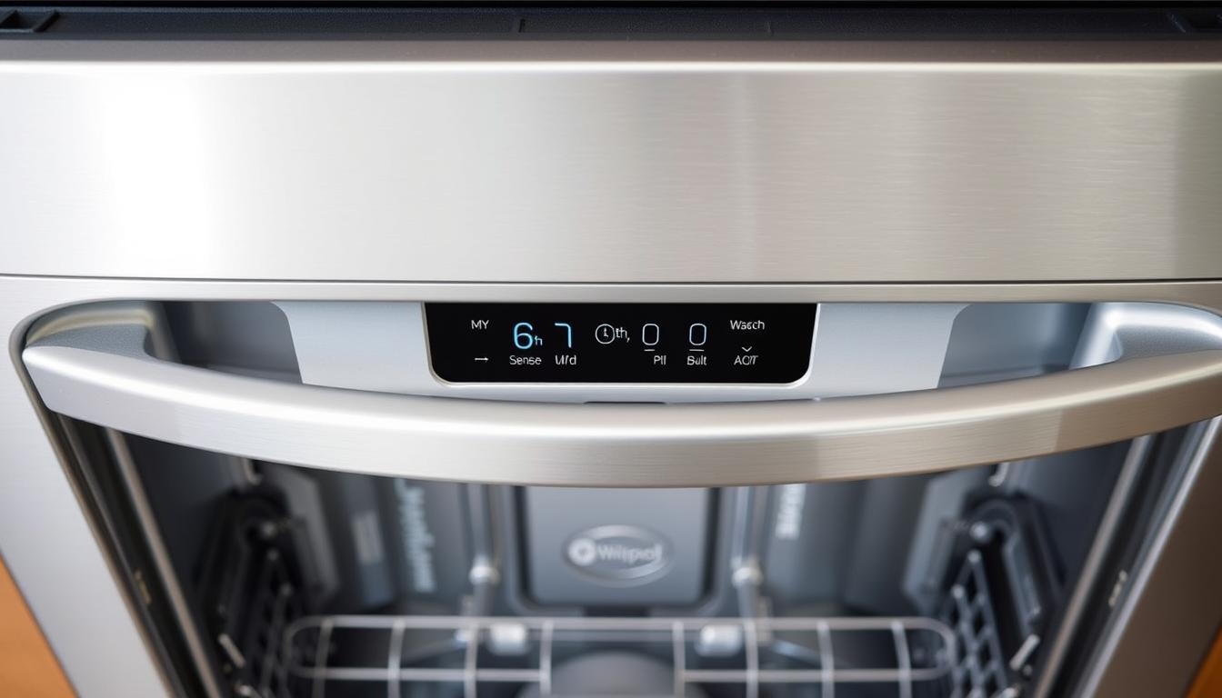 Zmywarka Whirlpool z widocznym panelem sterowania i technologią 6th Sense